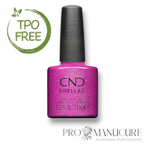 Flacon de vernis semi-permanent CND Shellac All The Rage, teinte rose fuchsia vibrant avec micro-paillettes étincelantes, format 7,3ml, formule sans TPO.