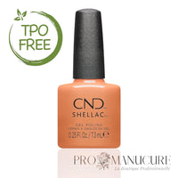 Flacon de vernis semi-permanent CND Shellac Daydreaming, teinte pêche abricot pastel doux, format 7,3ml, formule sans TPO.