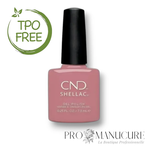 Flacon de vernis semi-permanent CND Shellac Fuji Love, teinte rose mauve pastel crémeux, format 7,3ml, formule sans TPO.