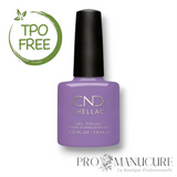 Flacon de vernis semi-permanent CND Shellac Lilac Longing, teinte lilas pastel crémeuse, format 7,3ml, formule sans TPO.