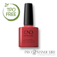 Flacon de vernis semi-permanent CND Shellac Love Letter, teinte rouge romantique classique, format 7,3ml, formule sans TPO.