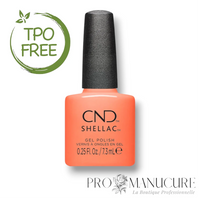 Flacon de vernis semi-permanent CND Shellac Silky Sienna, teinte terracotta terre de sienne douce, format 7,3ml, formule sans TPO.