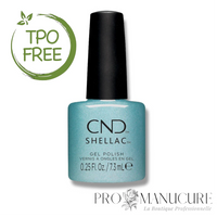 Flacon de vernis semi-permanent CND Shellac Sleeping Mask, teinte bleu aquatique scintillant, format 7,3ml, formule sans TPO.