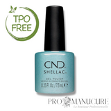 Flacon de vernis semi-permanent CND Shellac Sleeping Mask, teinte bleu aquatique scintillant, format 7,3ml, formule sans TPO.