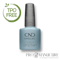 Flacon de vernis semi-permanent CND Shellac Teal Textile, teinte bleu sarcelle avec micro-reflets, format 7,3ml, formule sans TPO.