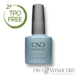 Flacon de vernis semi-permanent CND Shellac Teal Textile, teinte bleu sarcelle avec micro-reflets, format 7,3ml, formule sans TPO.