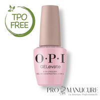 Flacon de gel de construction OPI GELevate 4Get me Not, teinte rose pâle délicat, flacon 15ml formule sans TPO.