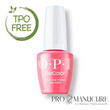 Flacon de vernis semi-permanent OPI GelColor If U Like Pinka Coladas avec macaron TPO Free, nuance rose corail scintillant, chez ProManucure.