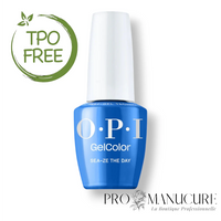 Flacon de vernis semi-permanent OPI GelColor Sea-ze the Day, formule professionnelle sans TPO ni HEMA.