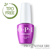 Flacon de vernis semi-permanent OPI GelColor Ultra Violet Daze avec logo TPO Free, nuance violet profond intense, chez ProManucure.