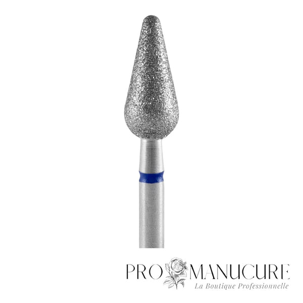 Zoom embout diamant Staleks FA101B050/12 forme rounded pear pour manucure russe combinée nettoyage plaque et sillons latéraux