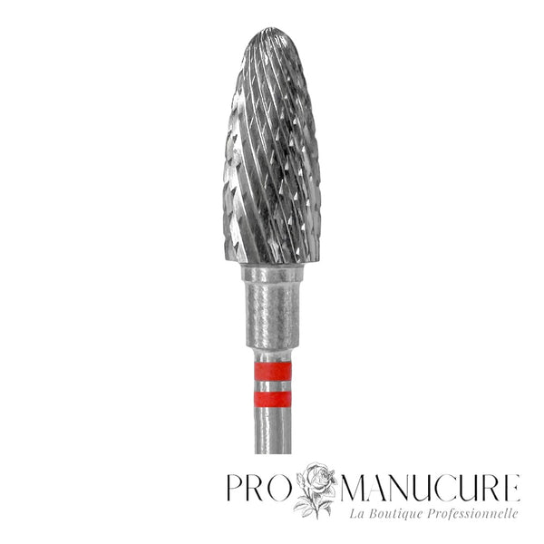 Zoom embout carbure Staleks FT91R060/14 corn gauchère sens antihoraire grain rouge pour dépose délicate gel acrylique et finition