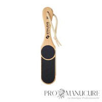 Zoom râpe pieds bois triple face Staleks ABC 10/3 forme triangulaire manche ergonomique abrasif minéral pour callosités talons et finition