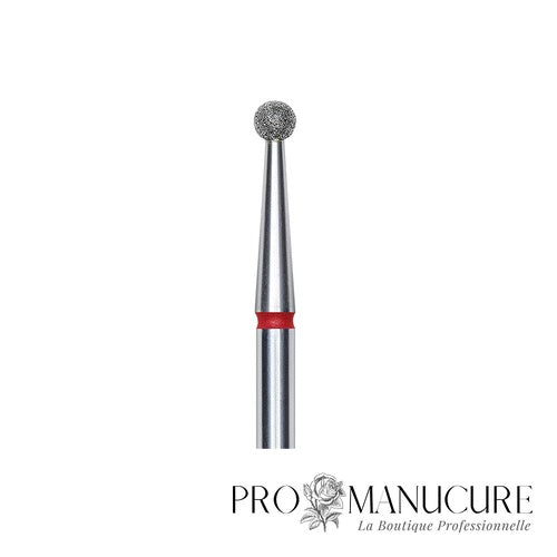 Zoom embout boule diamanté rouge Staleks FA01R025 tige inox 2,5 mm pour ptérygium et traitement délicat de la peau