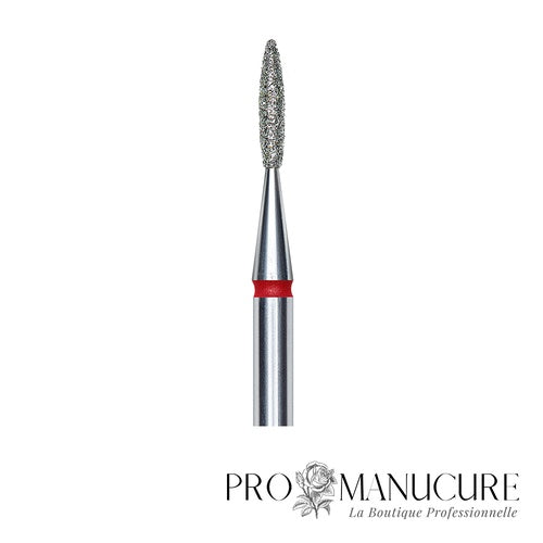 Zoom embout diamant Staleks FA10R016/8 forme flame pointe arrondie ultra-fine grain doux pour travail sillons latéraux serrés et finition pédiatrique sécurisée triple sécurité