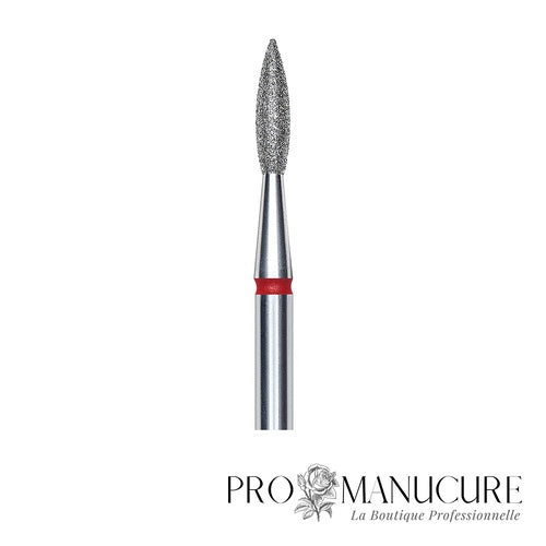 Zoom embout diamant Staleks FA11R021/8 forme pointed flame grain doux pour soulèvement cuticules délicat retrait ptérygion sécurisé et manucure russe combinée clientes sensibles