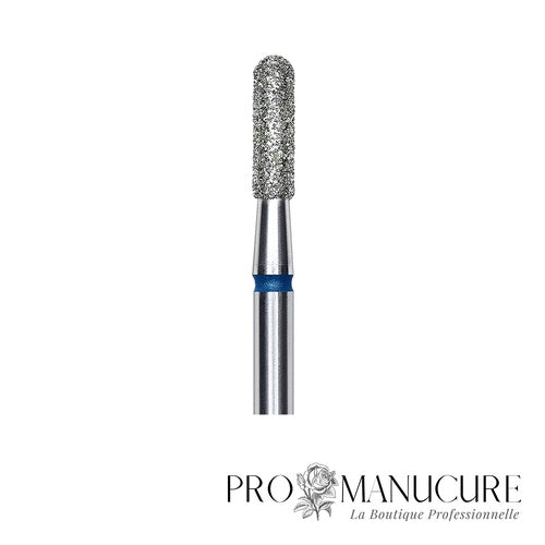 Zoom embout diamant Staleks FA30B023/8 forme cylindre extrémité arrondie sécurisée grain moyen pour travail sillons latéraux retrait ptérygion et manucure russe précise