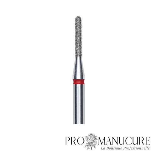 Zoom embout diamant Staleks FA30R014/8 forme cylindre extrémité arrondie sécurisée ultra-fine grain doux pour travail sillons latéraux serrés et finition douce sous bord libre ongles enfants peaux sensibles