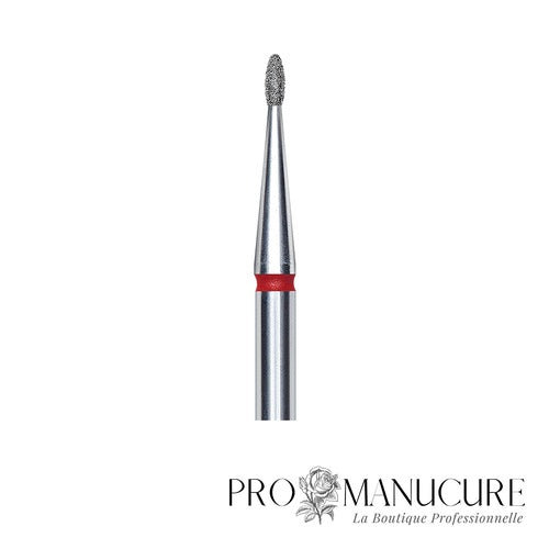 Zoom embout diamant Staleks FA50R012/3 forme rounded bud ultra-fine extrémité arrondie sans pointe grain doux pour travail sillons les plus serrés ongles enfants modelage précision sécurisé