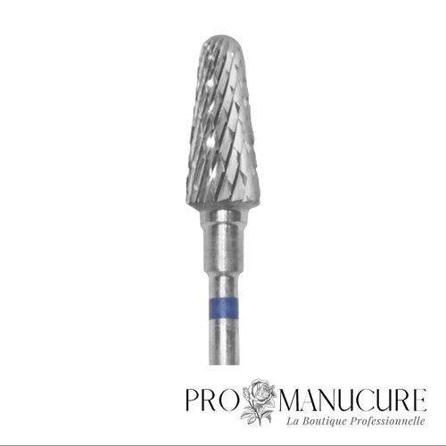 Zoom embout carbure Staleks FT70B060/14 forme frustum sommet plat côtés inclinés base large pour dépose semi-permanent raccourcissement bord libre travail sillons et préparation pédicurie polyvalente