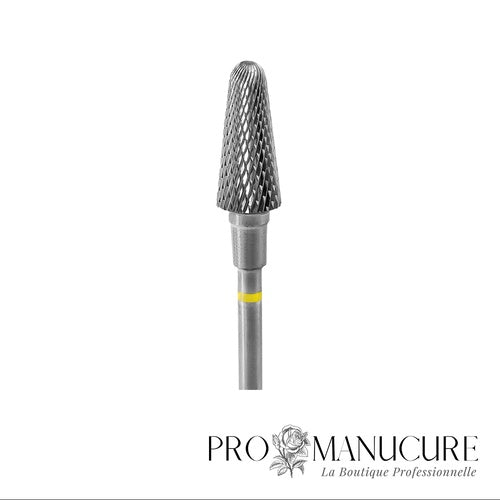 Zoom embout carbure Staleks FT70Y060/14 forme frustum hachures croisées ultra-fines superfine crosscut pour travail délicat ongles fins finition manucure hardware peaux sensibles
