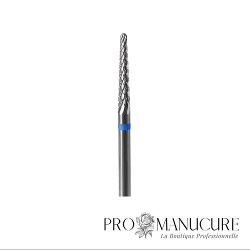 Zoom embout carbure Staleks FT71B023/14 forme cone fin pour raffinage gel près cuticules retrait peaux indésirables et nettoyage bord libre ongle manucure précision