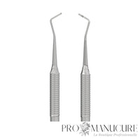 Zoom double curette courbée PE-20/2 Staleks Expert 20 manche cannelé GOI pour traitement ongle incarné sinus latéraux et retrait callosités pédicure