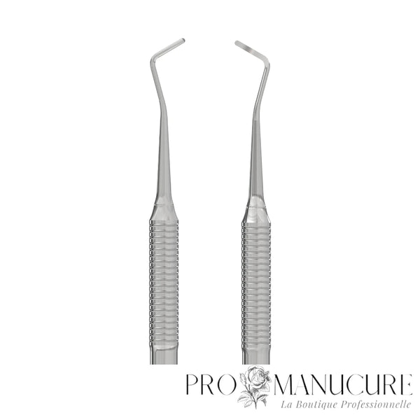 Zoom double curette courbée PE-20/2 Staleks Expert 20 manche cannelé GOI pour traitement ongle incarné sinus latéraux et retrait callosités pédicure