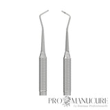 Zoom double curette courbée PE-20/2 Staleks Expert 20 manche cannelé GOI pour traitement ongle incarné sinus latéraux et retrait callosités pédicure