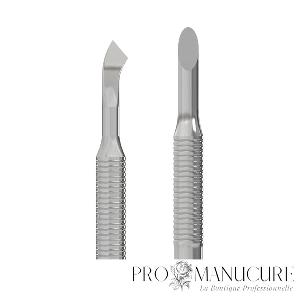 Zoom double embout repousse biseauté et lame courbée PE-90/4.2 Staleks Expert 90 manche cannelé polissage GOI pour cuticule ptérygium manucure professionnelle