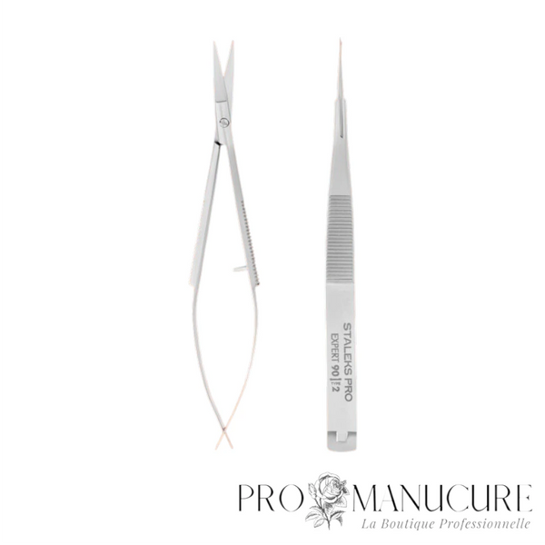 Micro-ciseaux Staleks Pro Expert 90 Type 2 SE-90/2 modelage sourcils manches allongés tweezers-style lame 15 mm acier AISI 420 pour esthétique professionnelle