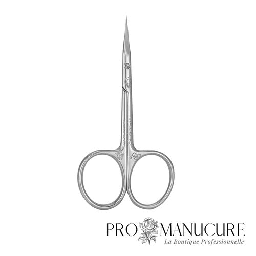 Ciseaux à cuticules Premium Staleks Pro Exclusive 20 Type 2 SX-20/2m Magnolia gravé manches courts courbés pointes effilées tapered courbure classique acier inoxydable pour manucure professionnelle haut de gamme