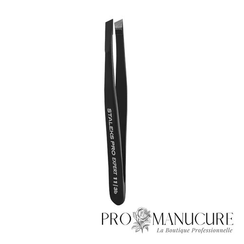 Pince à épiler sourcils large biseautée Staleks Pro Expert 11 Type 3 TE-11/3B poignées noir acier inox correction sourcils épais
