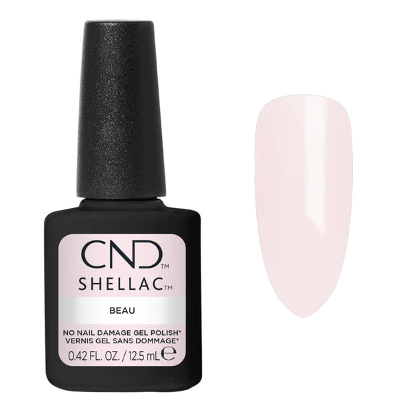 Vernis semi-permanent CND Shellac Beau rose nude semi-transparent 12,5 ml avec aperçu de la couleur