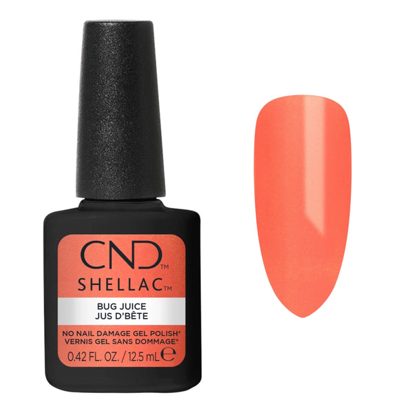 Vernis semi-permanent CND Shellac Bug Juice corail rose lumineux 12,5 ml avec aperçu de la couleur