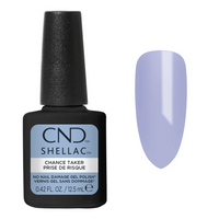 CND Shellac Chance Taker 12,5 ml présenté avec un nuancier bleu pastel aux nuances froides