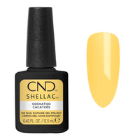Flacon CND Shellac Cockatoo 12,5 ml avec nuancier jaune soleil crème