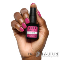CND Shellac Hot Pop Pink rose fuchsia porté sur les ongles avec flacon 12,5 ml