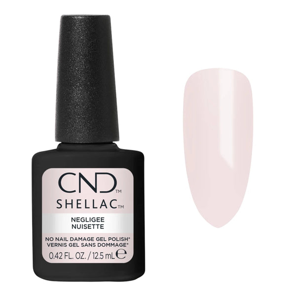 CND Shellac Negligee rose nude translucide avec aperçu de la couleur