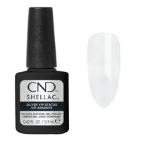 Flacon CND Shellac Silver VIP Status 12,5 ml avec nuancier argenté clair scintillant