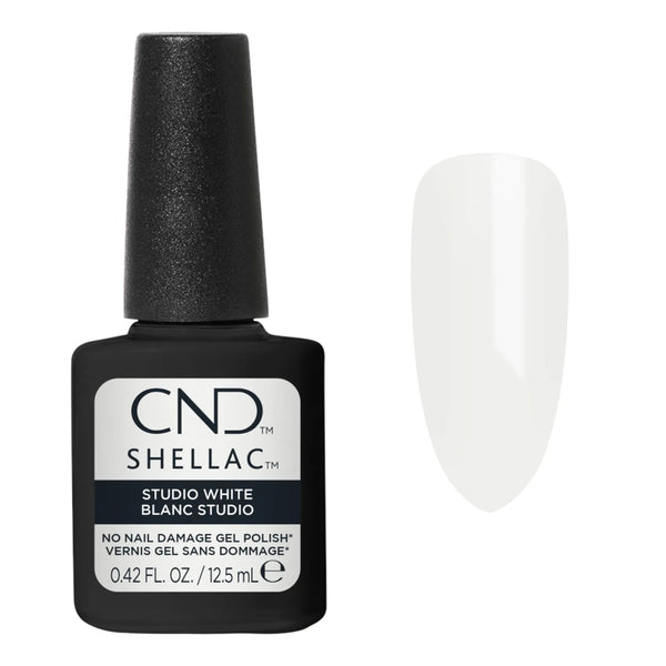 Couleur CND Shellac Studio White – blanc doux laiteux légèrement translucide