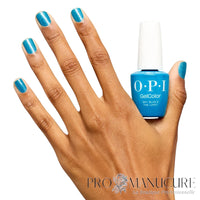 Vernis semi-permanent OPI GelColor Sky Blue's The Limit bleu turquoise scintillant sur ongles